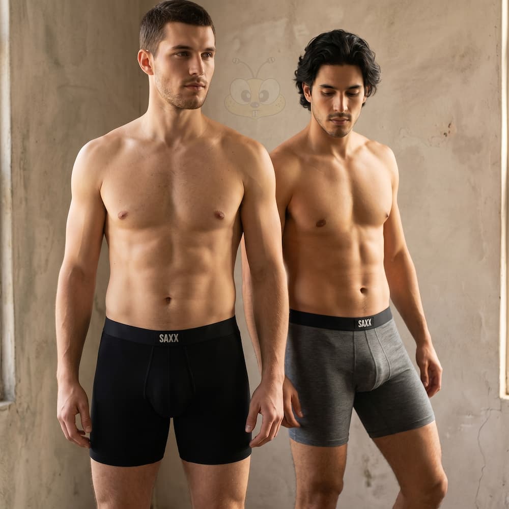 SAXX Vibe boxer brief showing a mid-thigh boxer brief silhouette