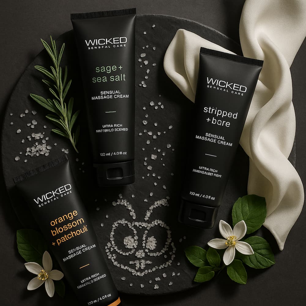 Wicked Sensual Massage Cream bottle shown as an example of cream-style massage product