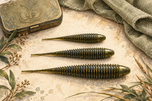 Editorial illustration of three pintail fishing trailers beside a tackle tin embossed with the Happibee bee face.