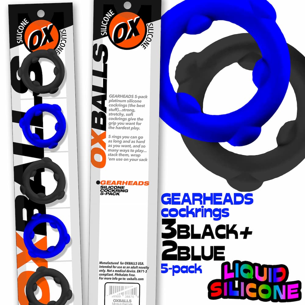 Oxballs Gearheads Cockring Blue Black Packaging