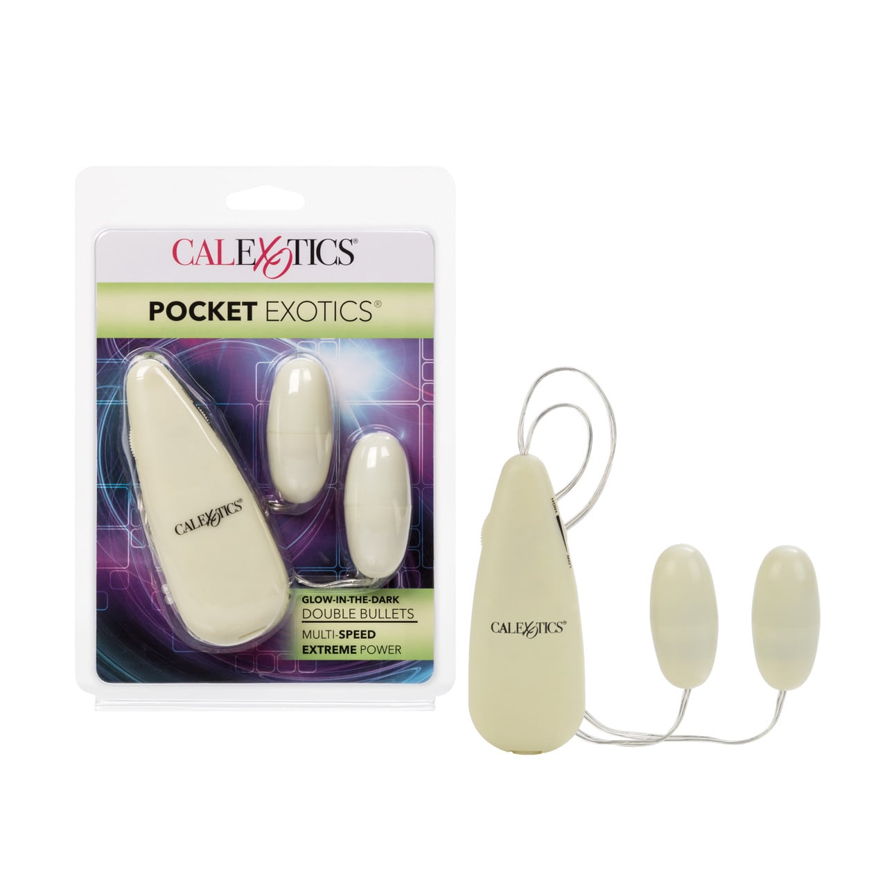 Pocket Exotics Vibrating Double Glow-In-Dark Bullets Package