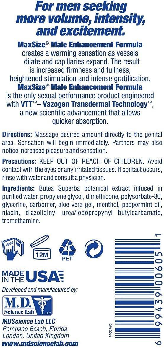 Swiss Navy Max Size Male Enhancement Cream Ingredients