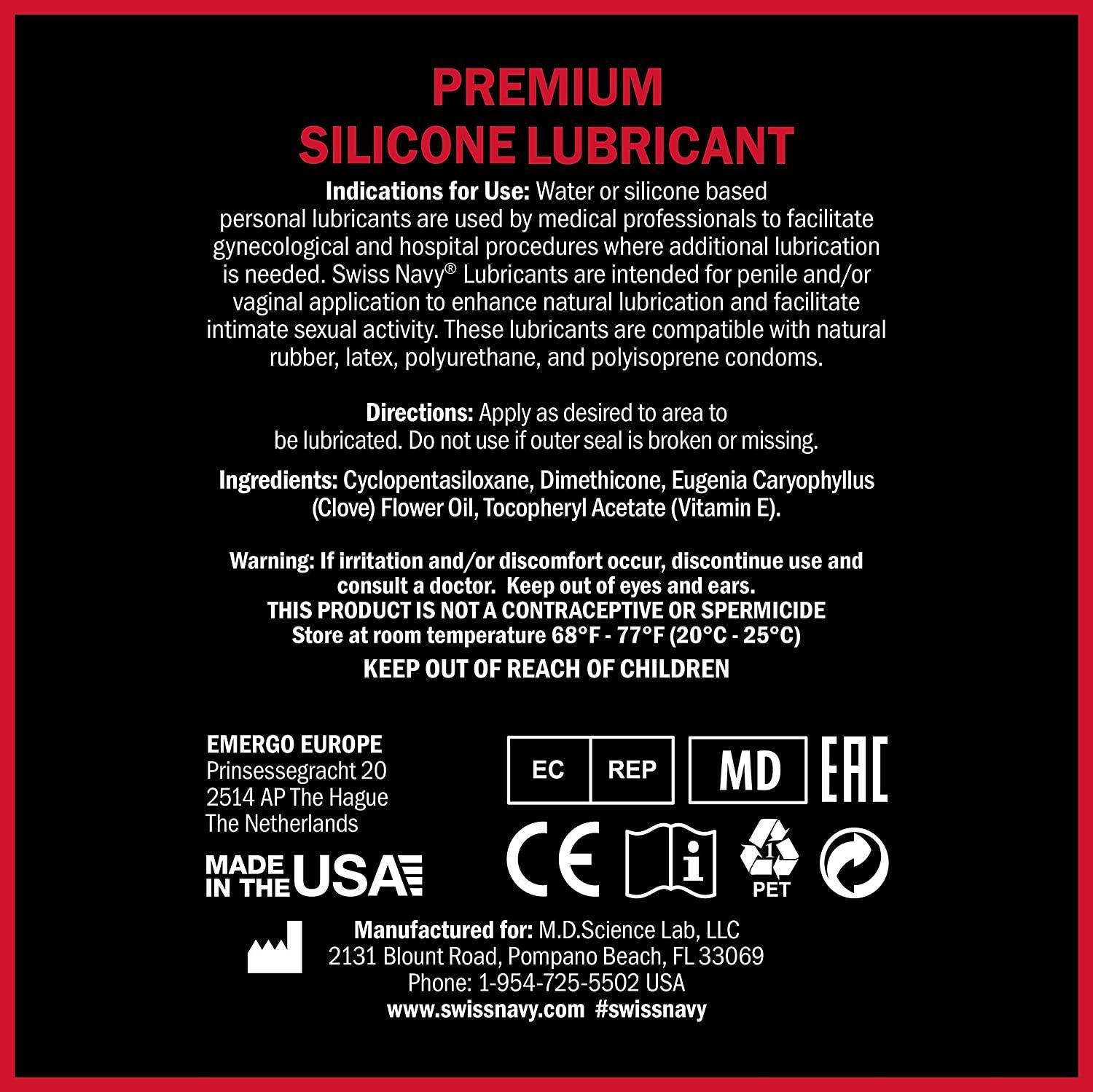 Swiss Navy Premium Anal Lubricant Ingredients