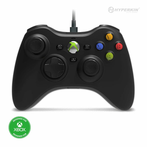 Black Hyperkin Xenon wired controller with offset thumbsticks and colored face buttons