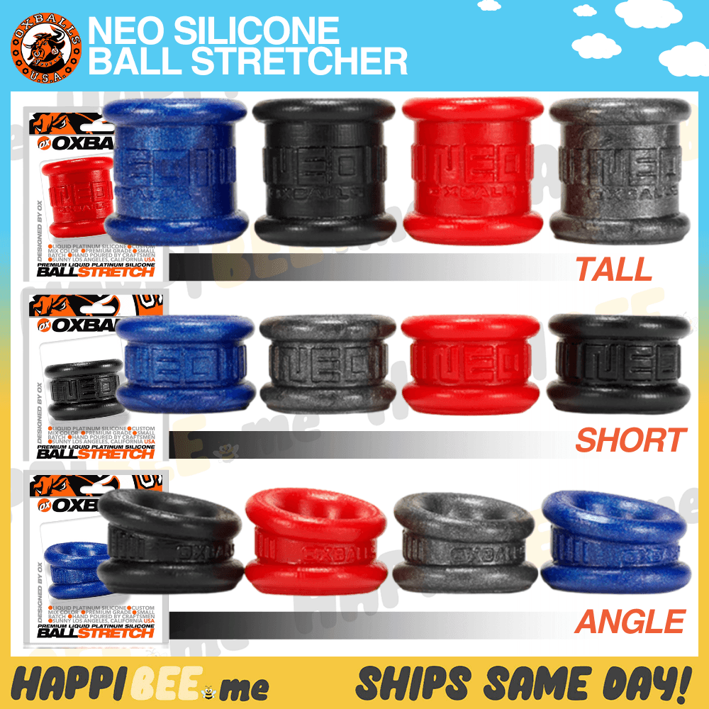 Oxballs NEO silicone ball stretchers in short, angled and tall heights