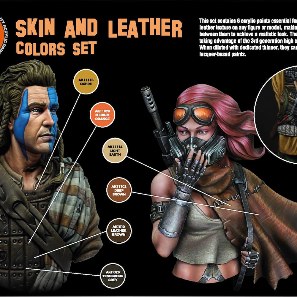 AK Interactive skin and leather colors set features