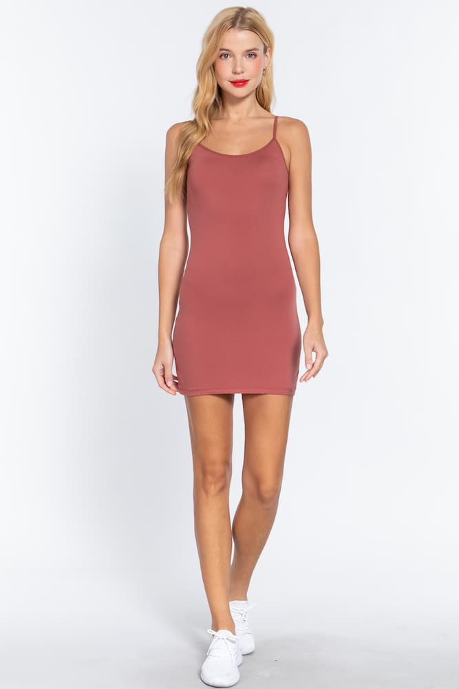 Active Basic Adjustable Strap Cami Dress Pale Rust Front
