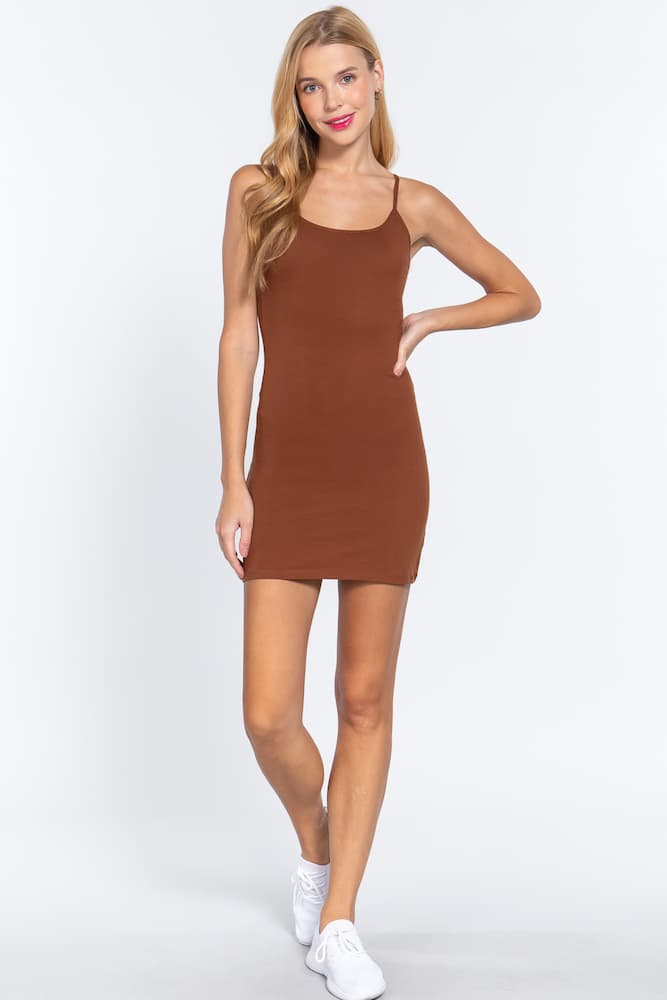 Active Basic Adjustable Strap Cami Dress Truffle Front