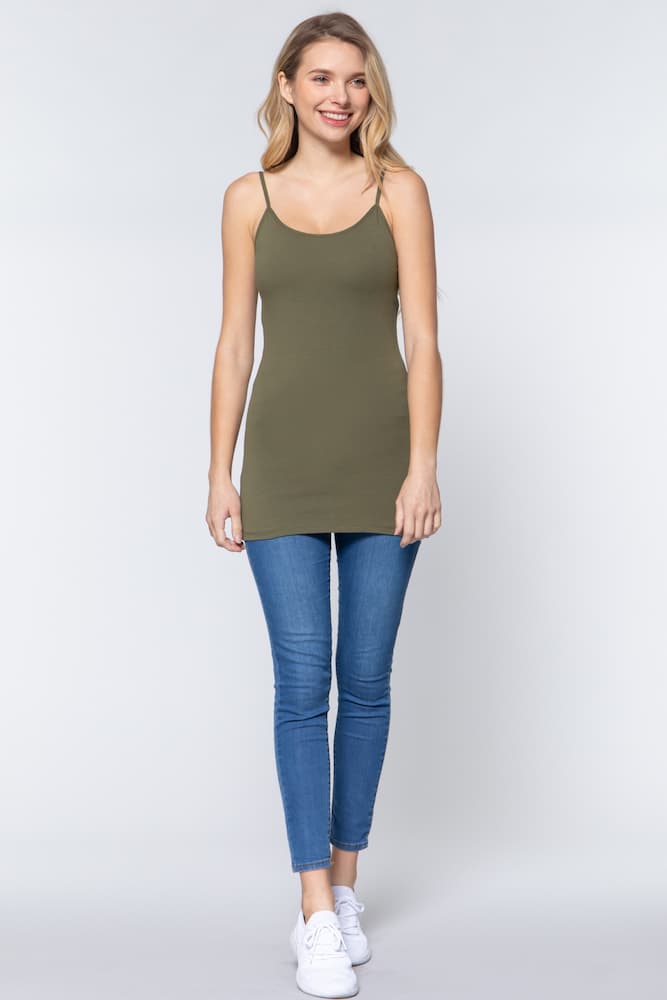 Active Basic Cami Adjustable Straps True Olive Front