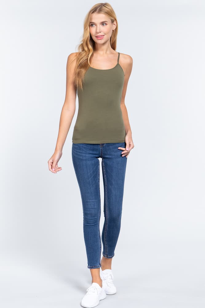 Active Basic Cropped Camisole Olive Green Model