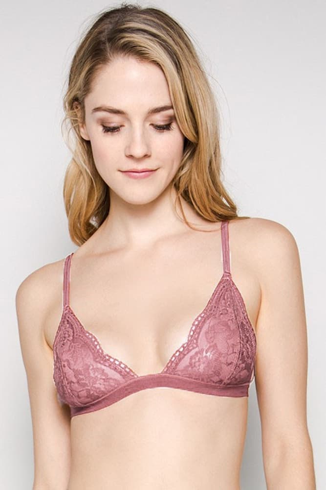 Anemone Lace Triangle Bralette Mauve Model