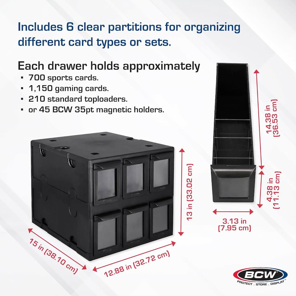 BCW 6 Drawer Card Catalog Black Box Dimensions