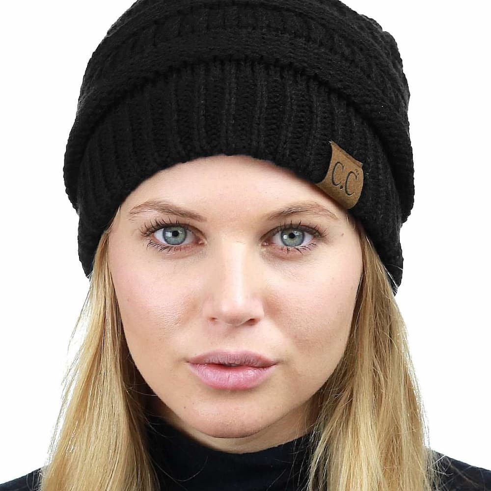CC Sherpa Knit Beanie Black Front View