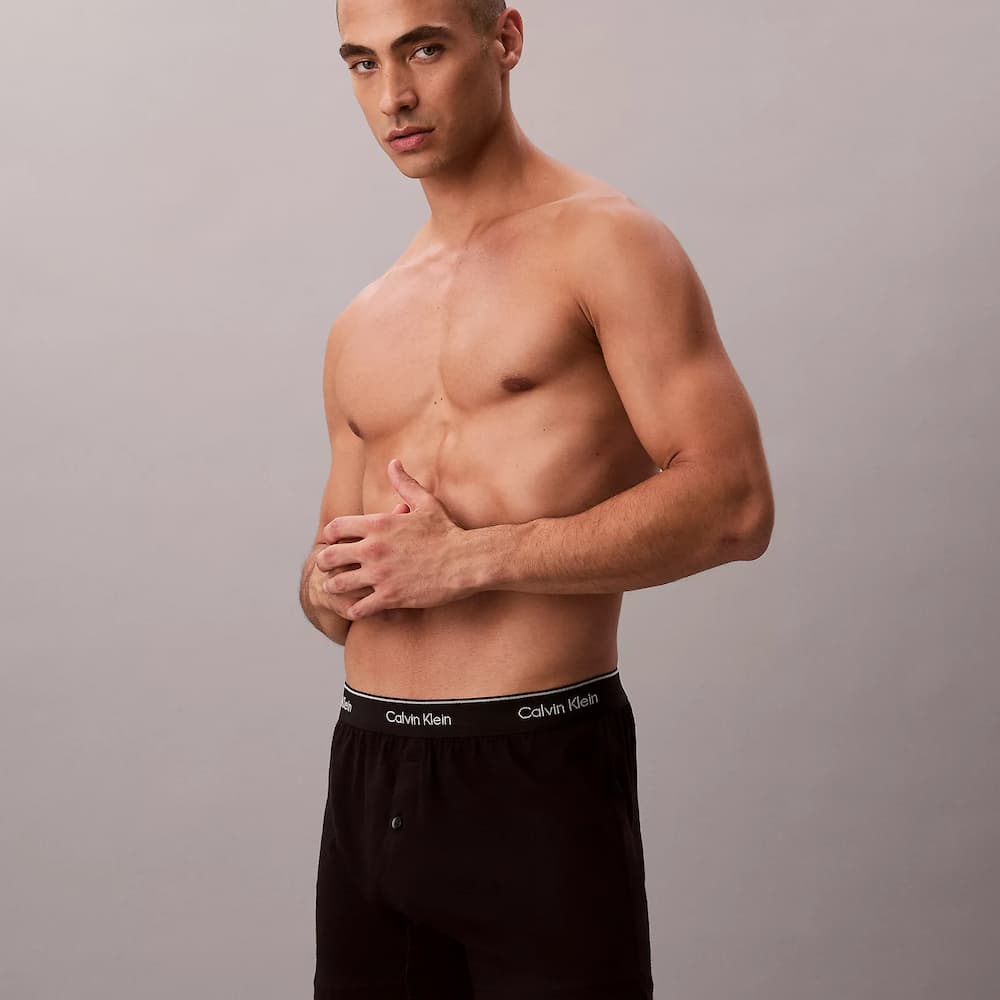 Calvin Klein Cotton Classics 3-Pack Knit Boxer Black Model Side