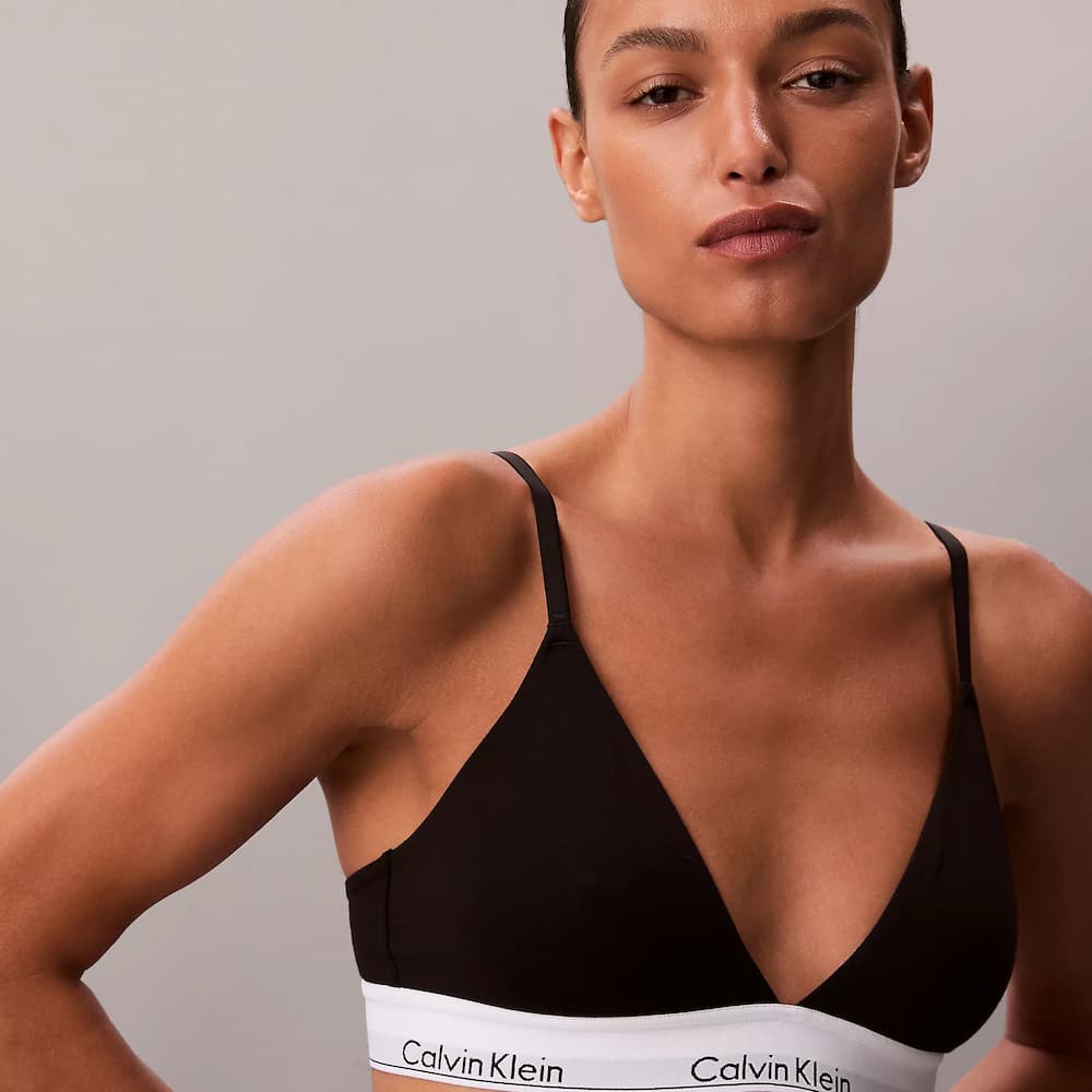 Calvin Klein Cotton Modal Lightly Lined Triangle Bralette Black Front