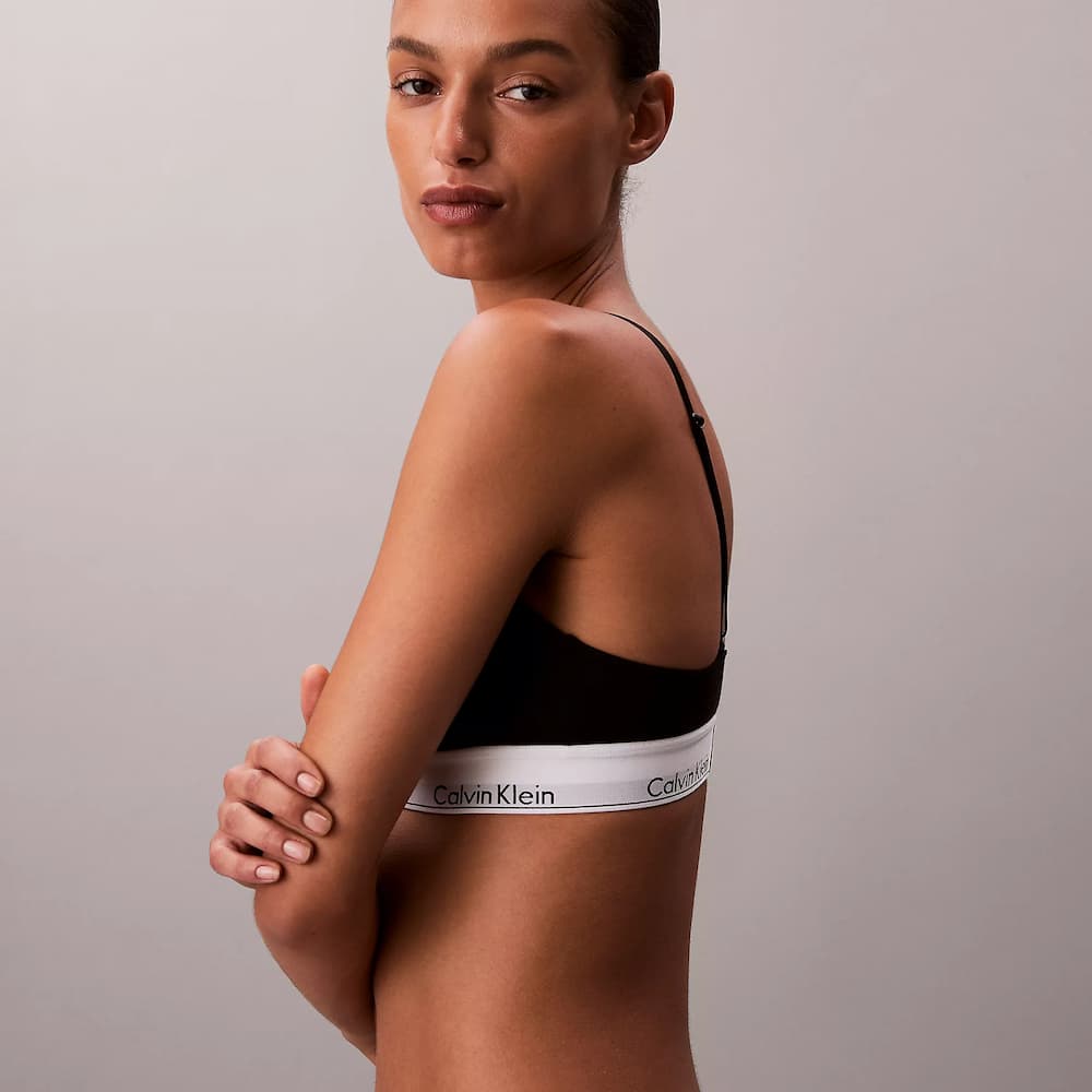 Calvin Klein Cotton Modal Lightly Lined Triangle Bralette Black Model Top