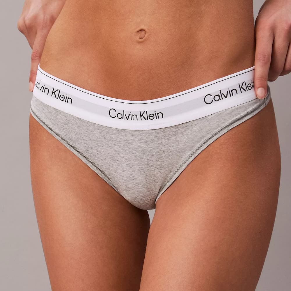 Calvin Klein Icon Cotton Modal Thong Panties Grey Heather Model Front