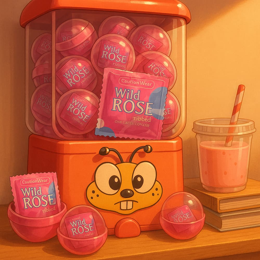 Caution Wear Wild Rose Ribbed Condom