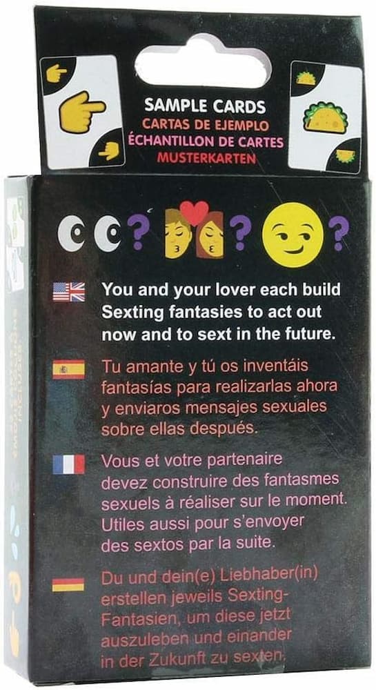 Back of The Sex Emoji Card Game packaging showing rules and adult party gameplay