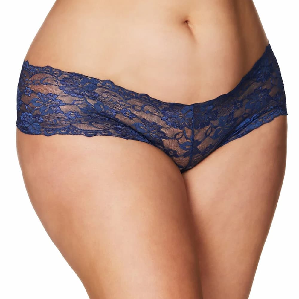 Good Night Kiss Lace Crotchless Boyshort Blue Plus Size