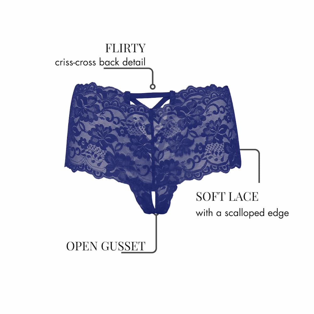 Good Night Kiss Lace Crotchless Boyshort Blue Side