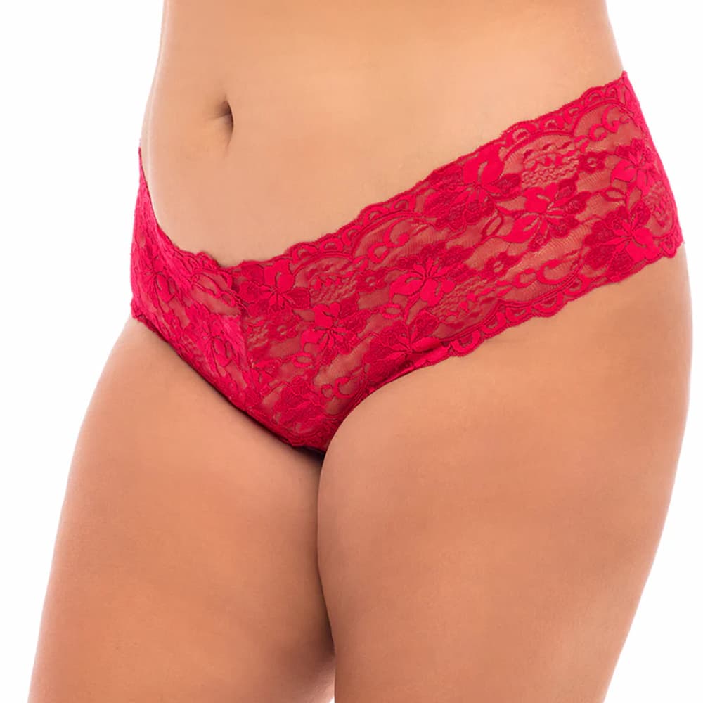 Good Night Kiss Lace Crotchless Boyshort Red Plus Size Panties