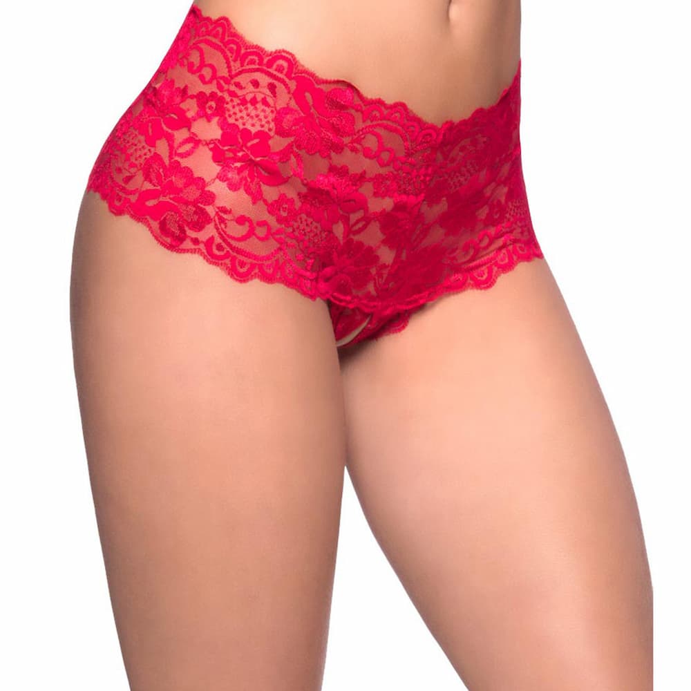Good Night Kiss Lace Crotchless Boyshort Red Underwear
