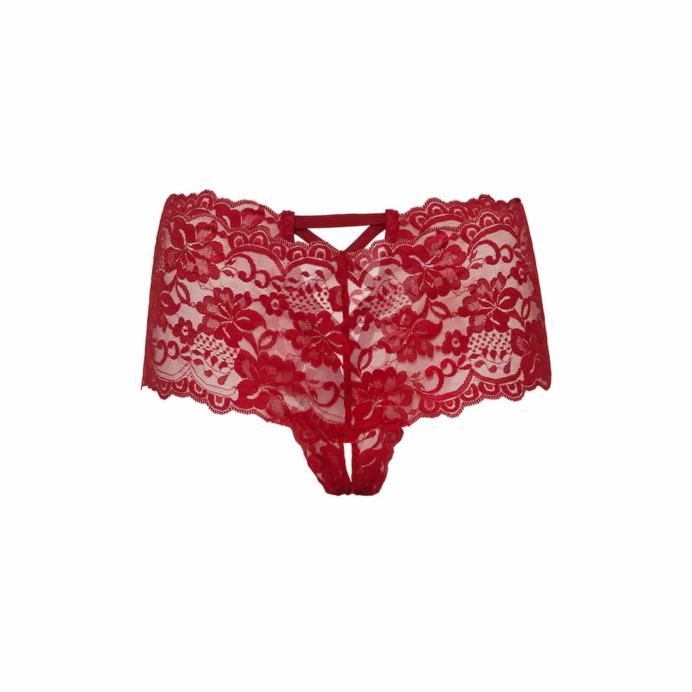 Good Night Kiss Lace Crotchless Boyshort Red