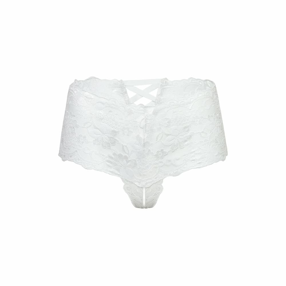 Good Night Kiss Lace Crotchless Boyshort White