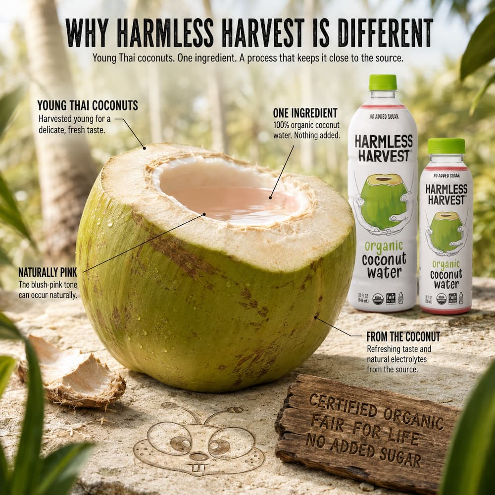 Harmless Harvest Organic Coconut Water Infographic