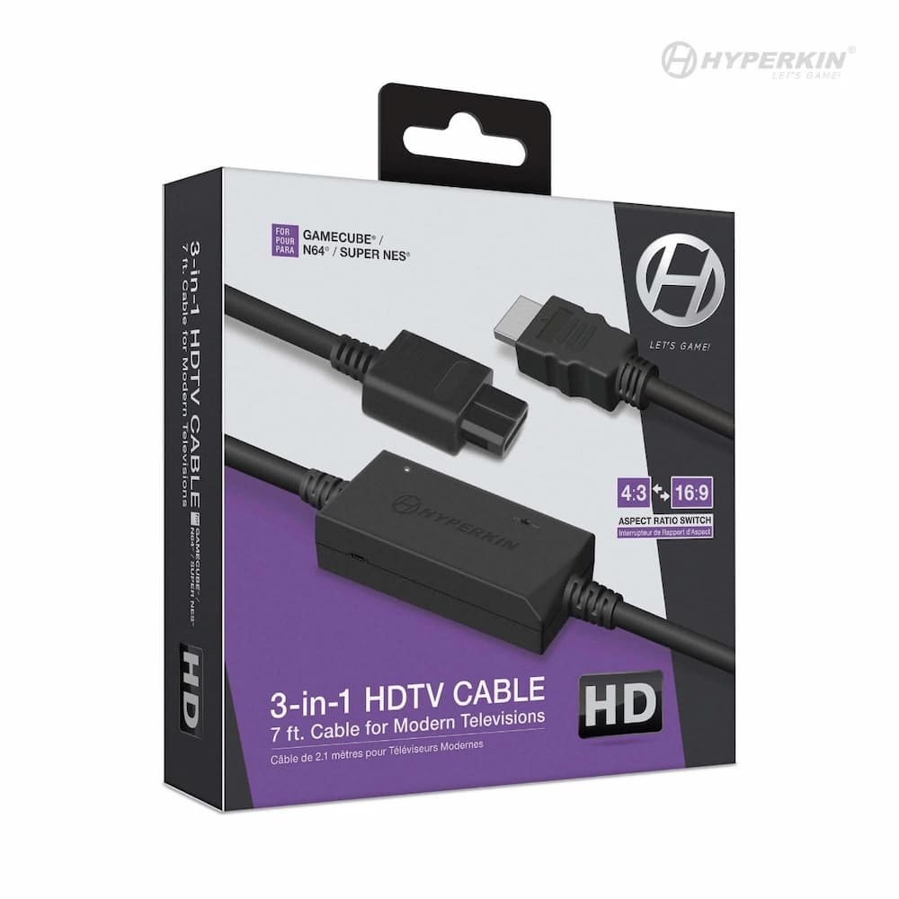 Hyperkin 3-In-1 HDTV Cable GameCube N64 SNES Packaging