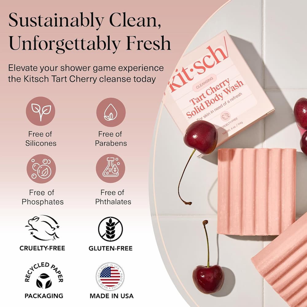 Kitsch Cleansing Tart Cherry Solid Body Wash Bar Key Features