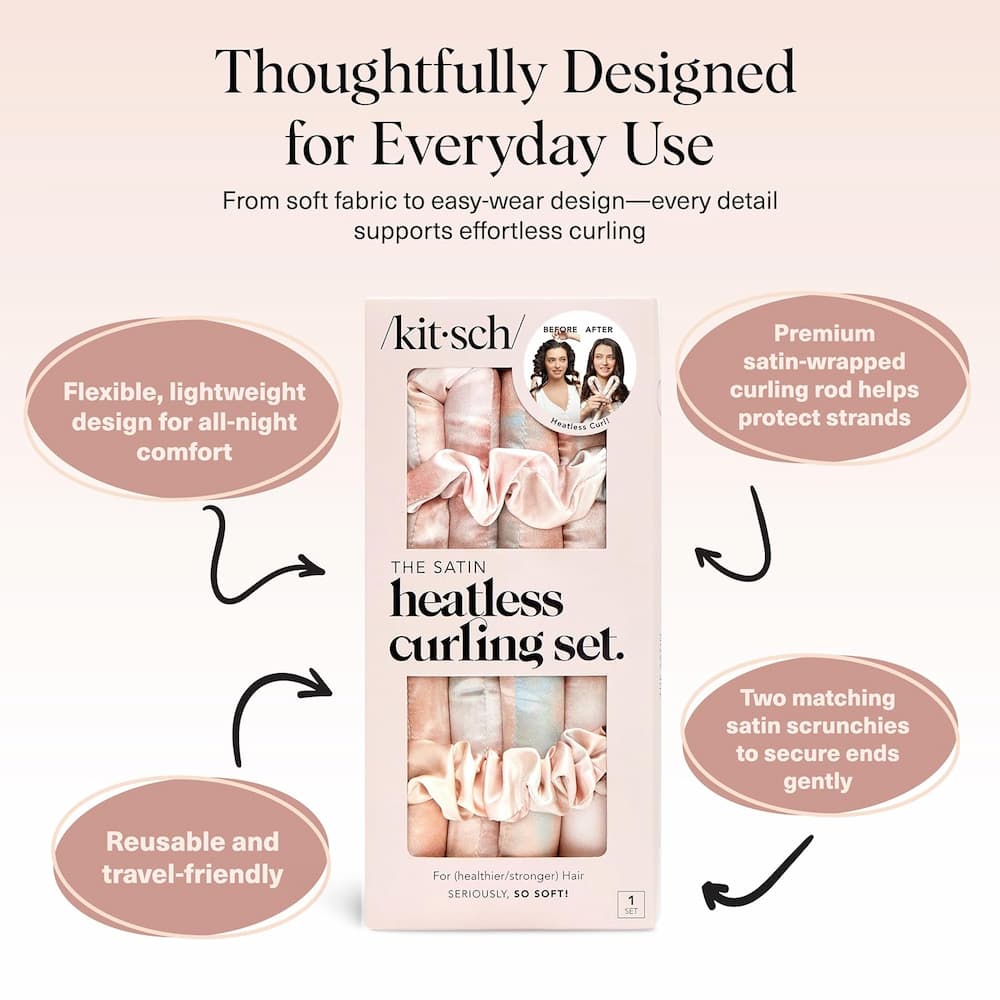 Kitsch Satin Heatless Curling Set Sunset Tie Die Key Features