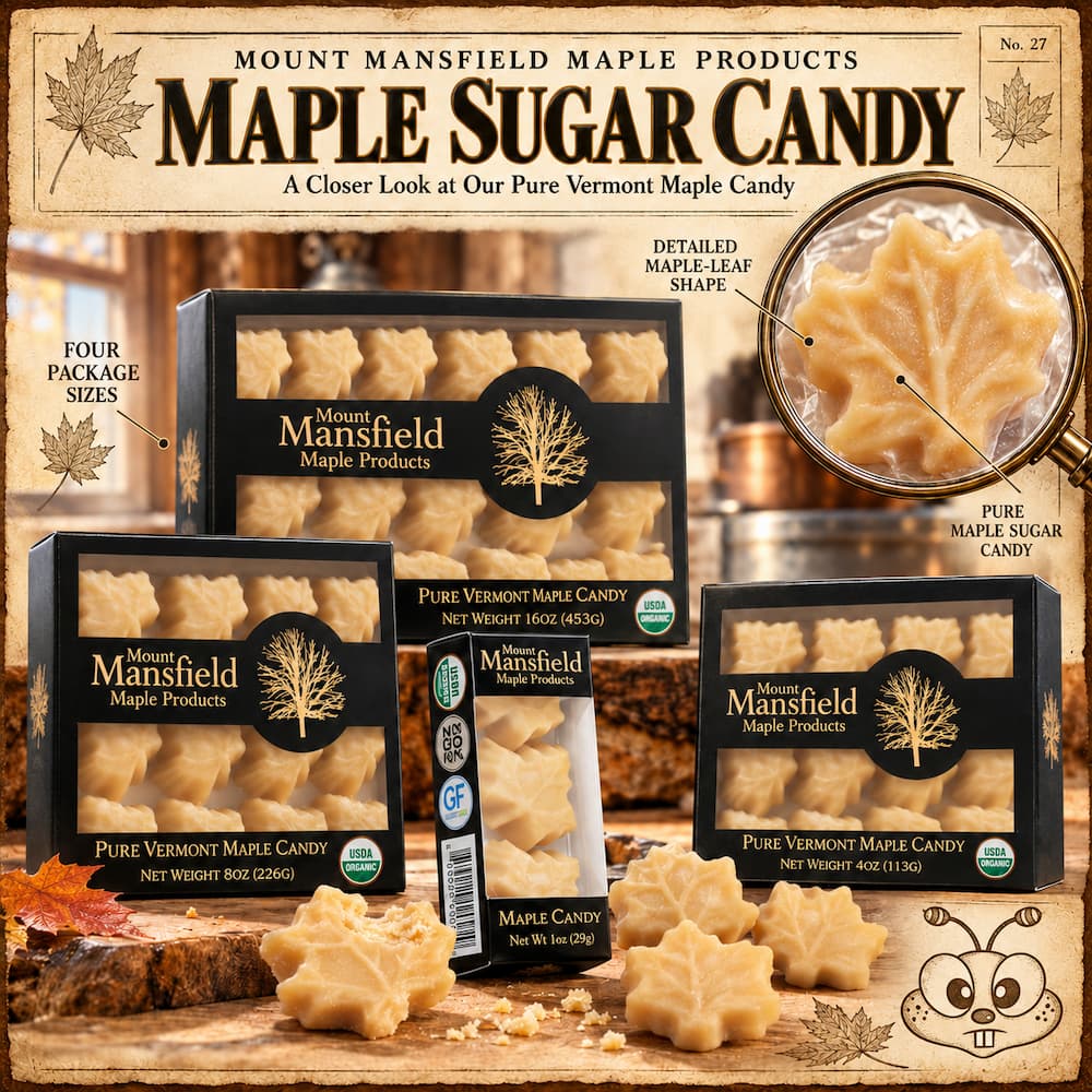 Mount Mansfield Organic Pure Vermont Maple Sugar Candy Features