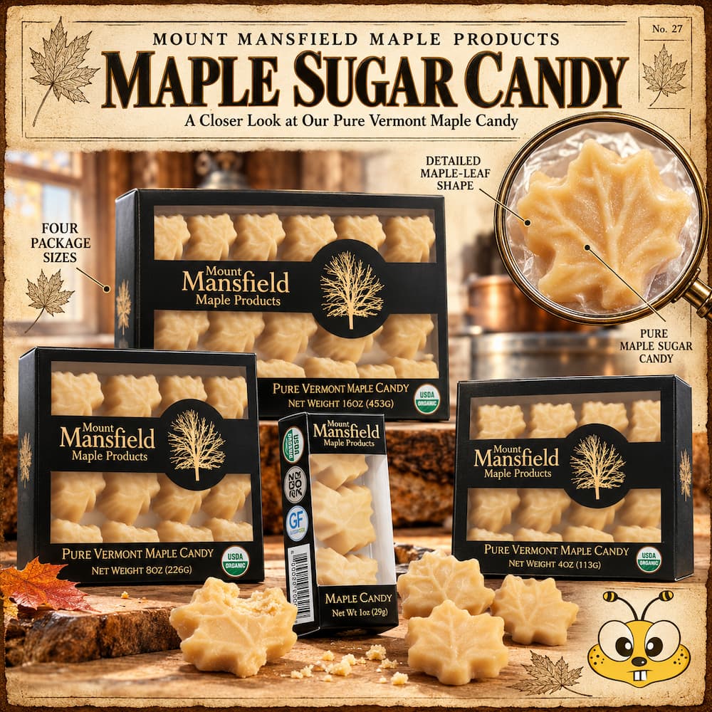 Mount Mansfield Organic Pure Vermont Maple Sugar Candy Infographic