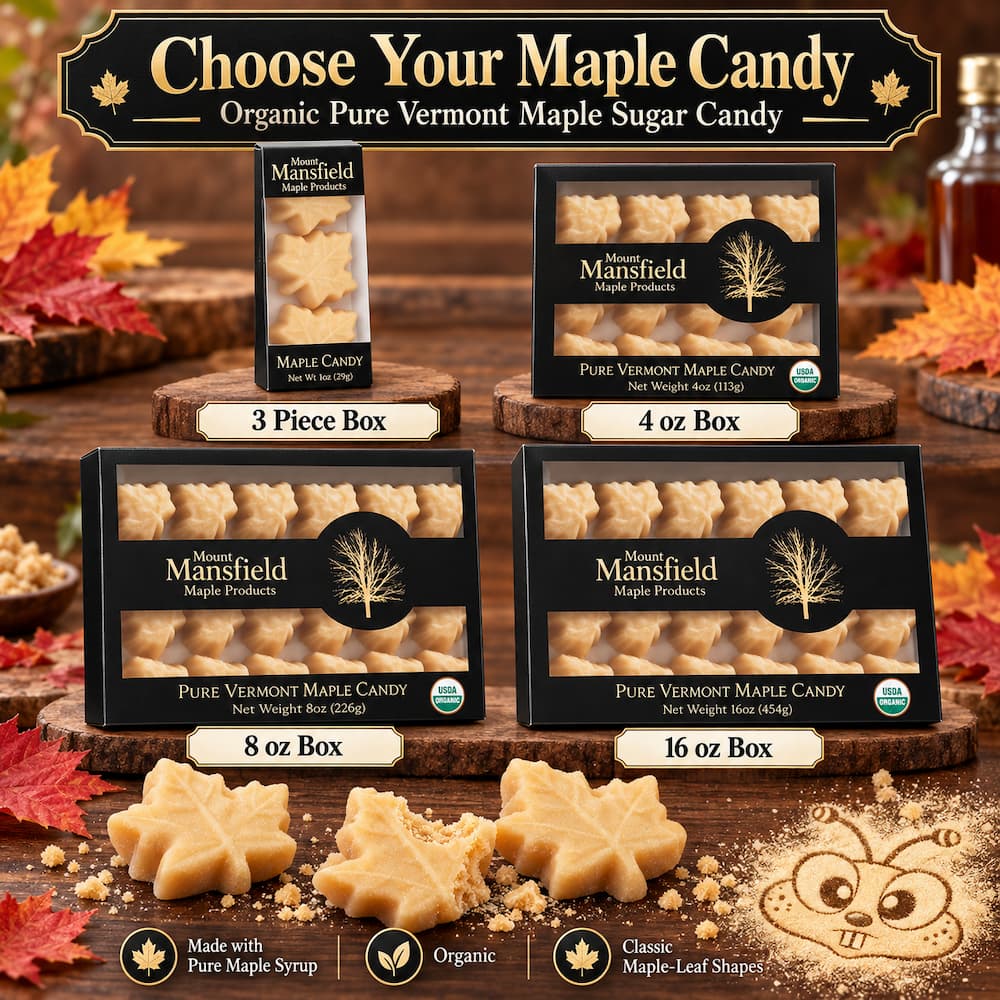 Mount Mansfield Organic Pure Vermont Maple Sugar Candy Types
