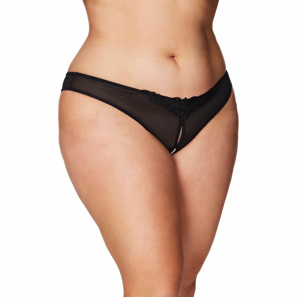 Oh La La Cheri Paradise Lace Pearl Thong Black Plus Size