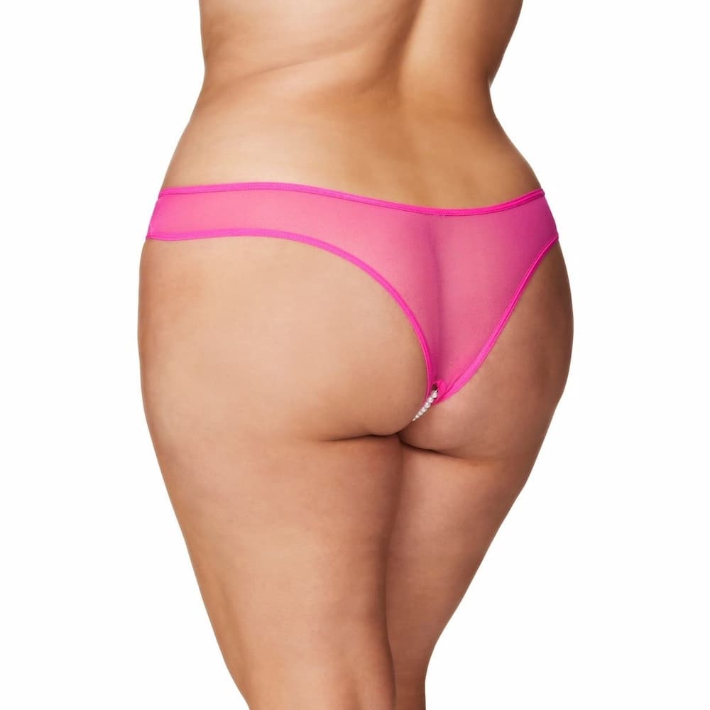 Oh La La Cheri Paradise Lace Pearl Thong Pink Plus Size Model