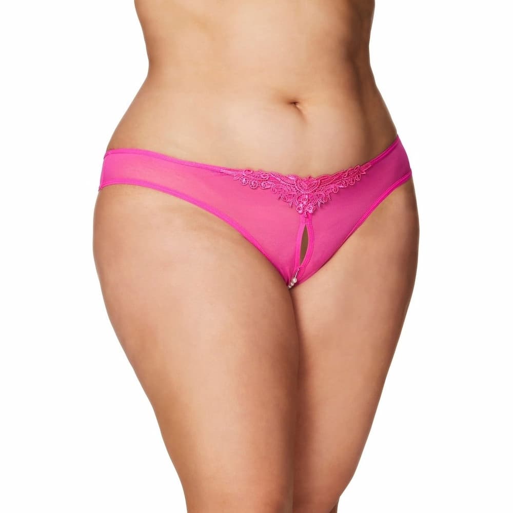 Oh La La Cheri Paradise Lace Pearl Thong Pink Plus Size