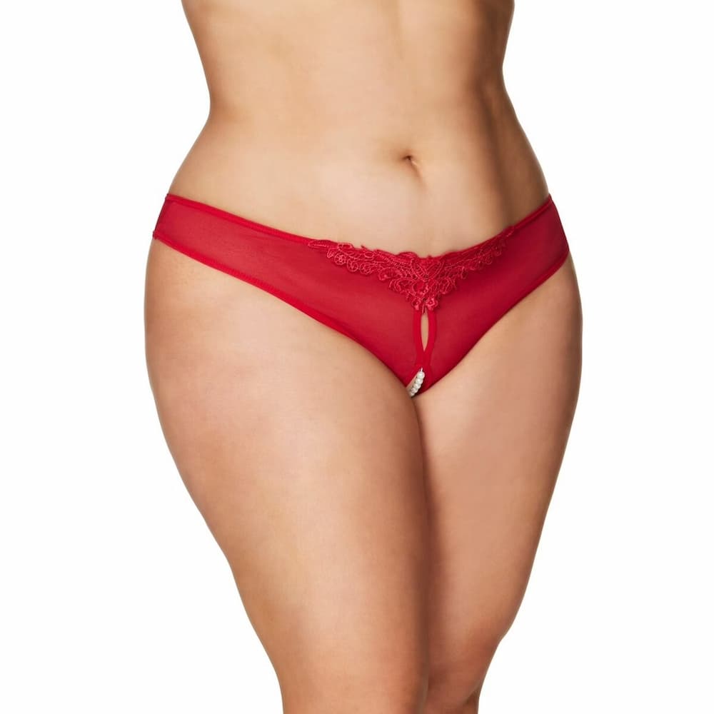 Oh La La Cheri Paradise Lace Pearl Thong Red Plus Size