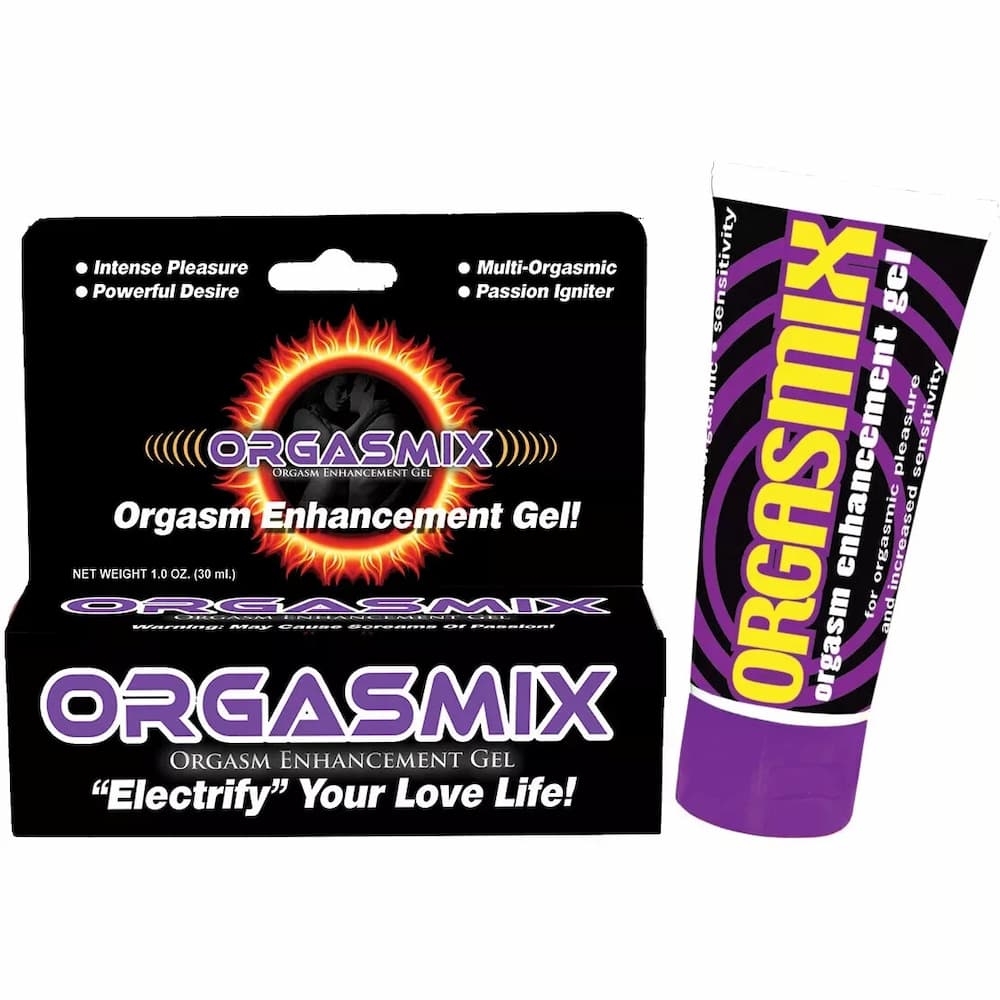 Front of Orgasmix Orgasm Enhancement Gel 1 oz retail packaging