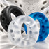 Oxballs Air cockrings in Black, Clear and Space Blue, showing open perforated bands