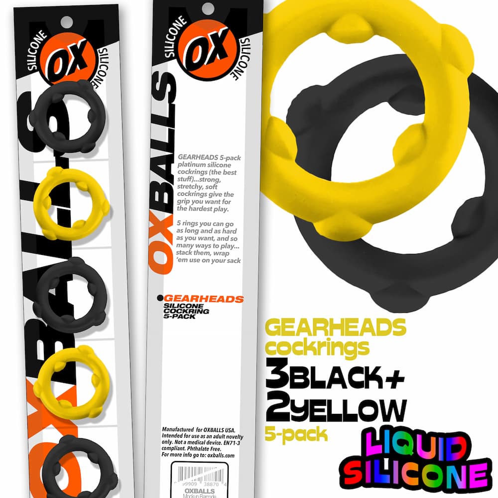 Oxballs Gearheads Cockring Yellow Black Packaging