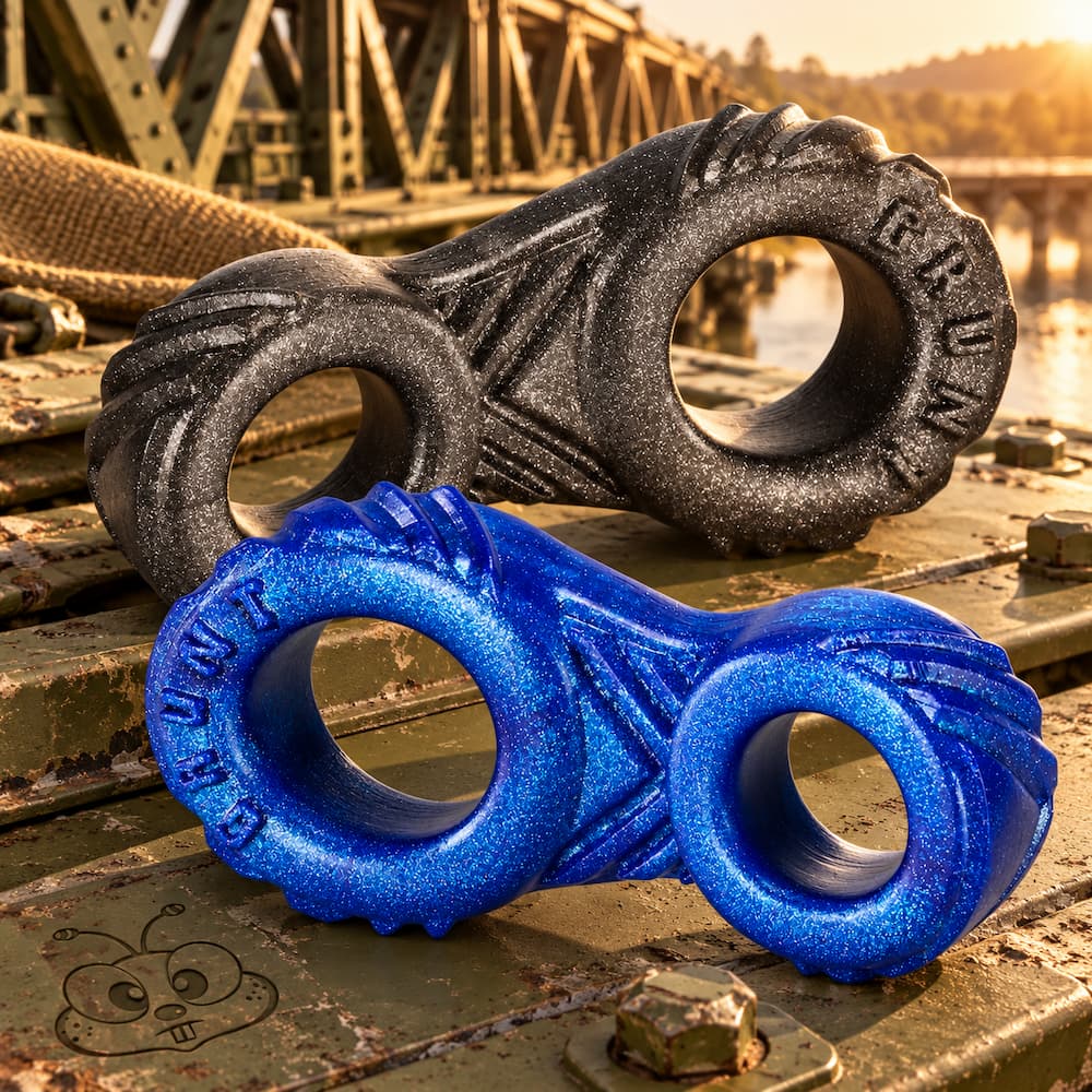Oxballs Grunt 8-Ball silicone cockring with connected ball stretcher and molded tread