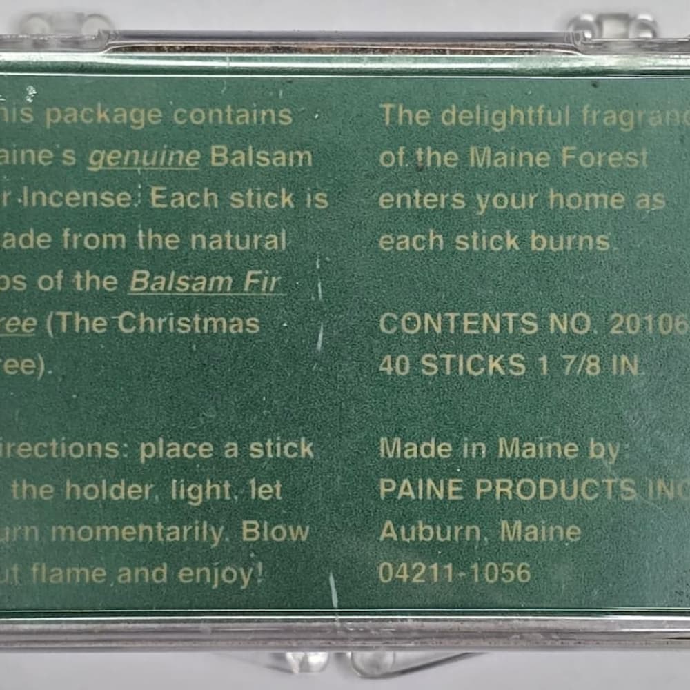 Paines Balsam Fir Incense 14 Sticks and Holder Back