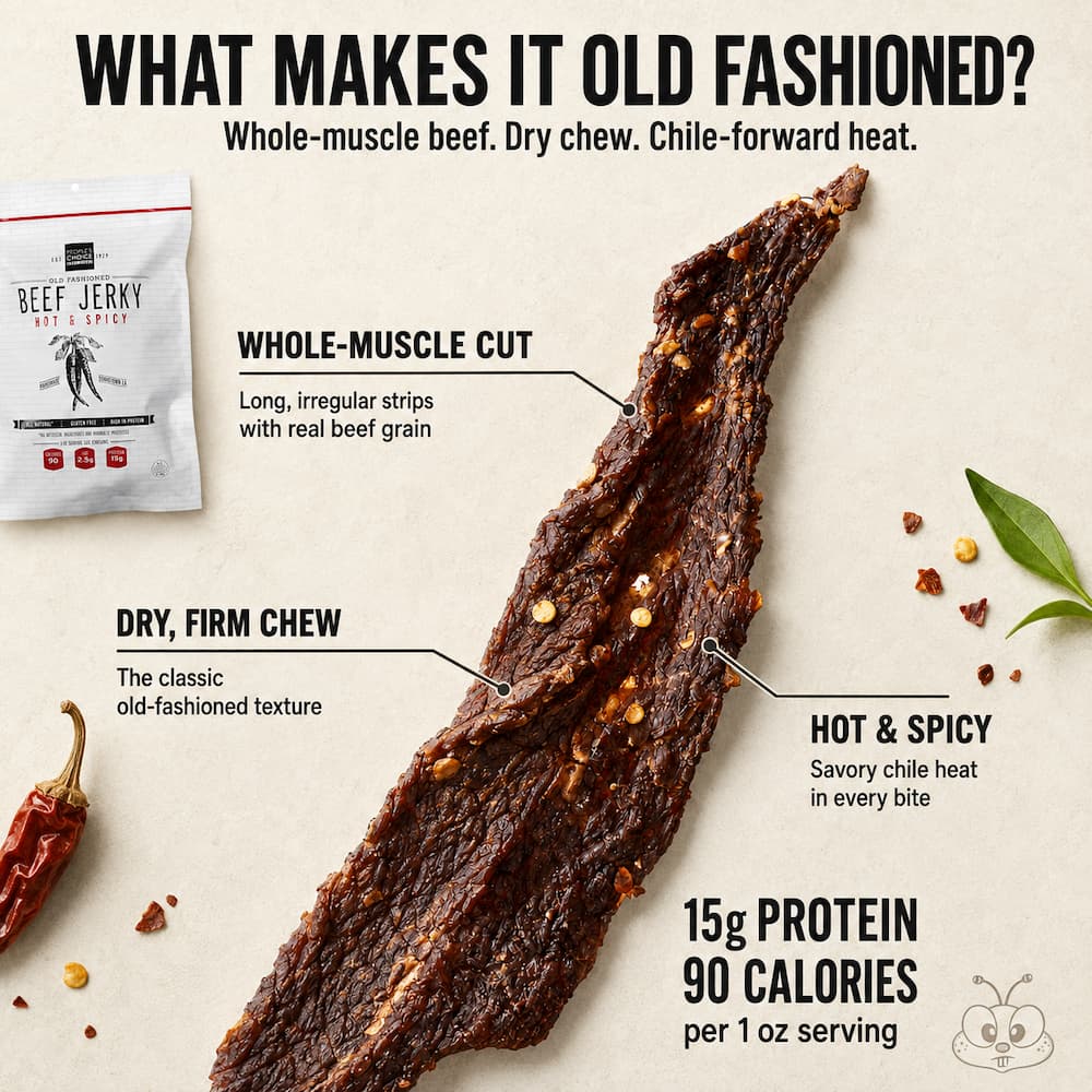 Peoples Choice Old Fashioned Hot Spicy Beef Jerky Infographic