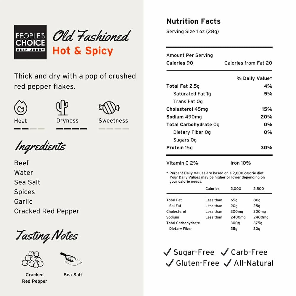 Peoples Choice Old Fashioned Hot Spicy Beef Jerky ingredients