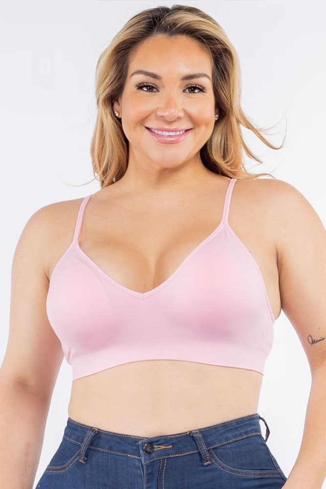 Plus  Size Seamless Bralette-Pink Front 