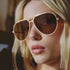 Quay Open Tab Gold Doe Tan Model