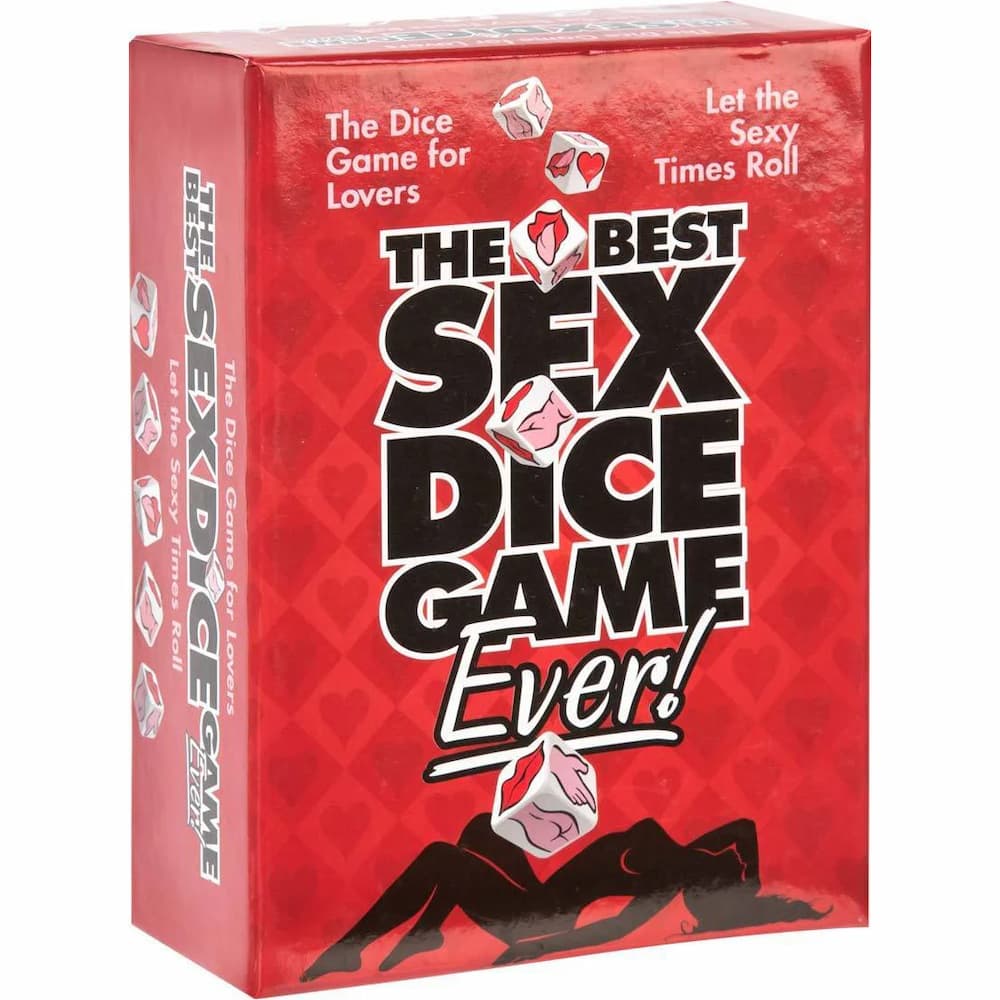 The Best Sex Dice Game Ever! box with dice displayed, romantic couples game for home nights